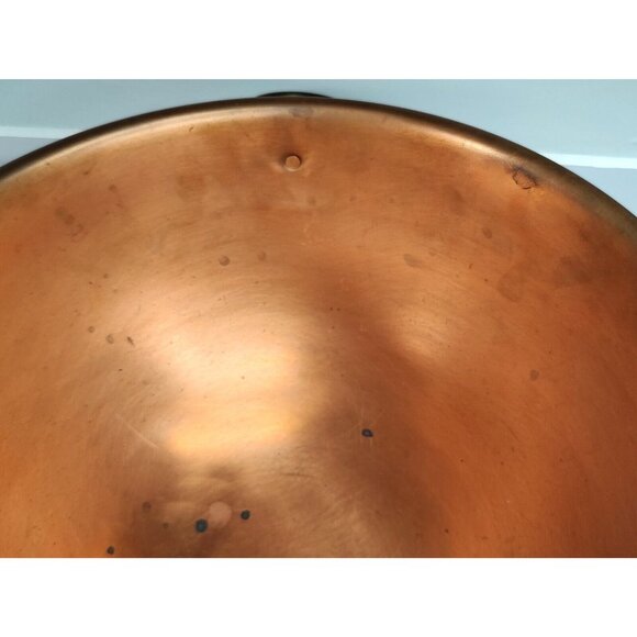 Vintage Large 10" x 5" Round Copper Rolled Edge Mixing Bowl Kitchen w/Brass Ring - Picture 7 of 9